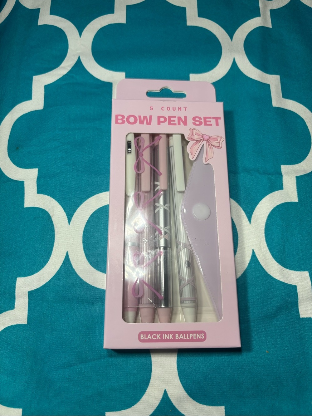 New 5 pc Bow Pen Set - Pink Bow Design